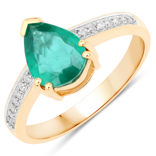 Emerald-1.54 Carat Genuine Zambian Emerald and White Diamond 14K Yellow Gold Ring
