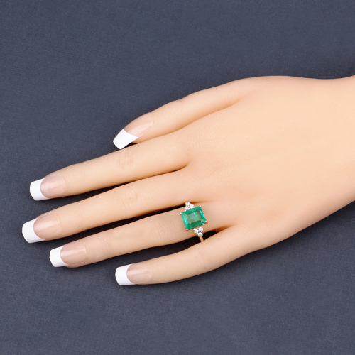 3.13 Carat Genuine Zambian Emerald and White Diamond 14K Yellow Gold Ring