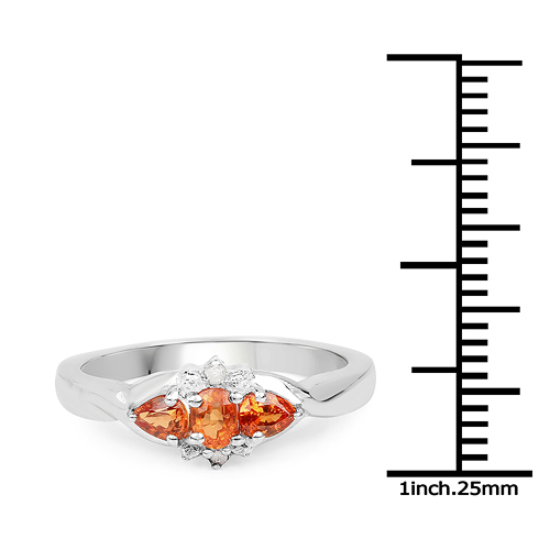 0.53 Carat Genuine Orange Sapphire and White Topaz .925 Sterling Silver Ring