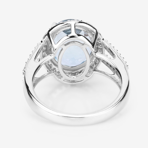 4.42 Carat Genuine Aquamarine and White Diamond 14K White Gold Ring