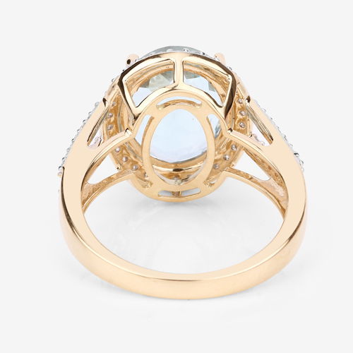 4.42 Carat Genuine Aquamarine and White Diamond 14K Yellow Gold Ring