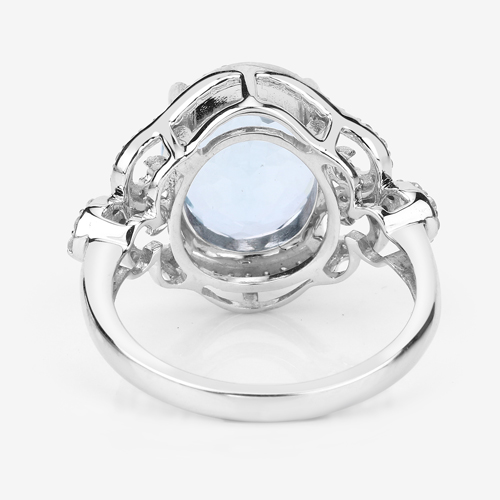 4.37 Carat Genuine Aquamarine and White Diamond 14K White Gold Ring