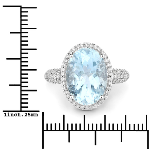 5.42 Carat Genuine Aquamarine and White Diamond 14K White Gold Ring