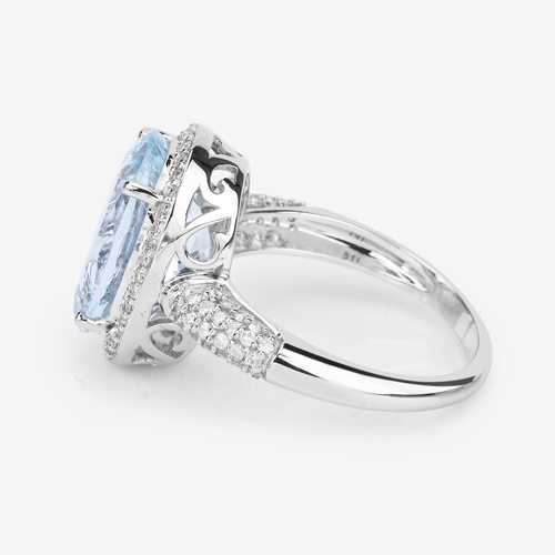 5.42 Carat Genuine Aquamarine and White Diamond 14K White Gold Ring
