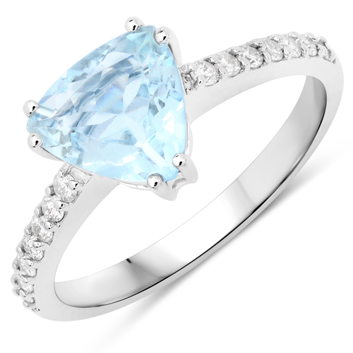 Rings-1.53 Carat Genuine Aquamarine and White Diamond 14K White Gold Ring
