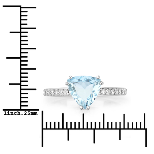 1.53 Carat Genuine Aquamarine and White Diamond 14K White Gold Ring