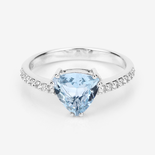 1.53 Carat Genuine Aquamarine and White Diamond 14K White Gold Ring