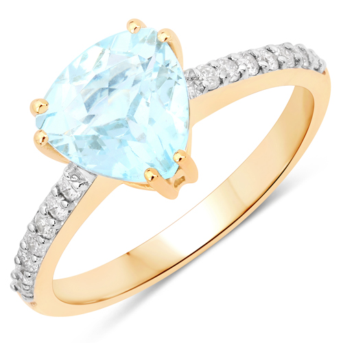 Rings-1.53 Carat Genuine Aquamarine and White Diamond 14K Yellow Gold Ring