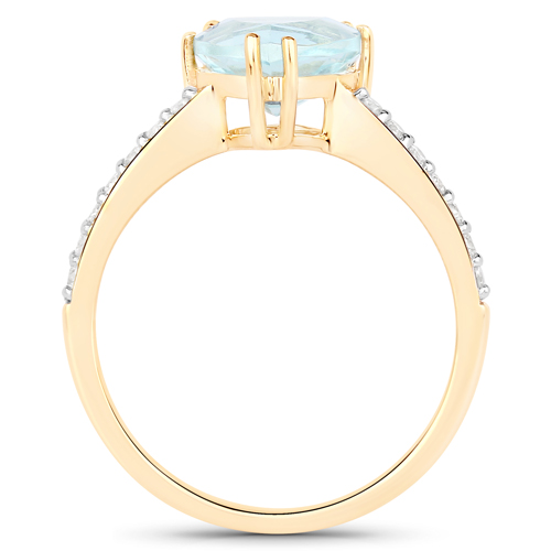 1.53 Carat Genuine Aquamarine and White Diamond 14K Yellow Gold Ring