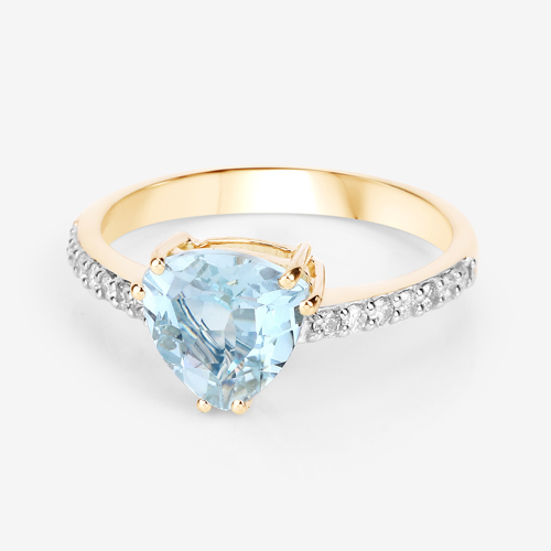 1.53 Carat Genuine Aquamarine and White Diamond 14K Yellow Gold Ring