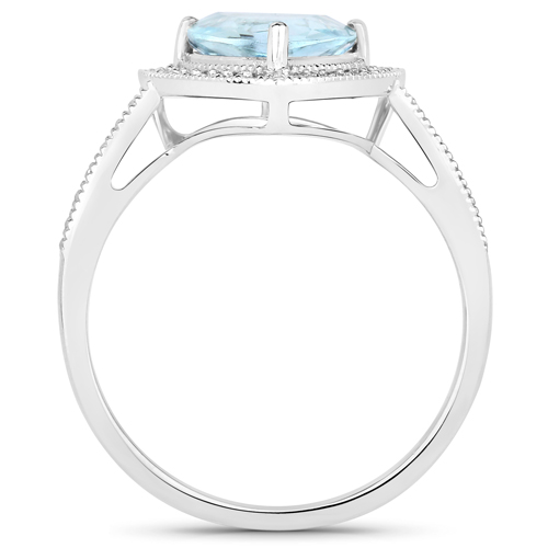 1.58 Carat Genuine Aquamarine and White Diamond 14K White Gold Ring