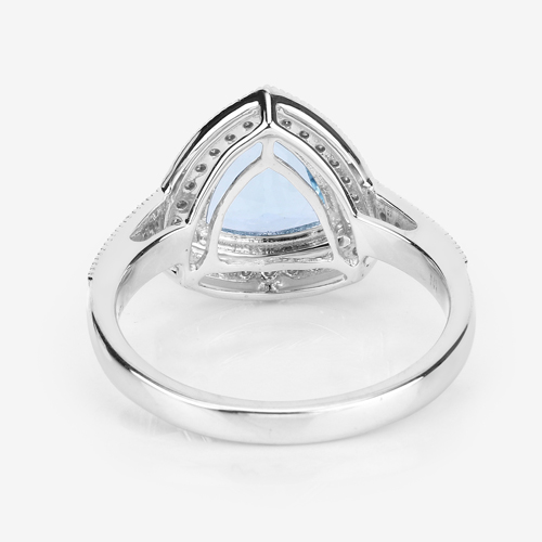 1.58 Carat Genuine Aquamarine and White Diamond 14K White Gold Ring