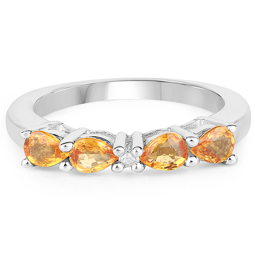 0.61 Carat Genuine Yellow Sapphire and White Diamond .925 Sterling Silver Ring