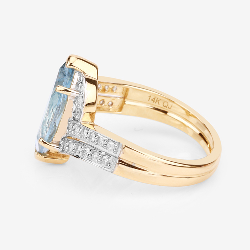 2.77 Carat Genuine Aquamarine and White Diamond 14K Yellow Gold Ring