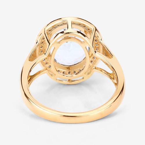 3.69 Carat Genuine Aquamarine and White Diamond 14K Yellow Gold Ring