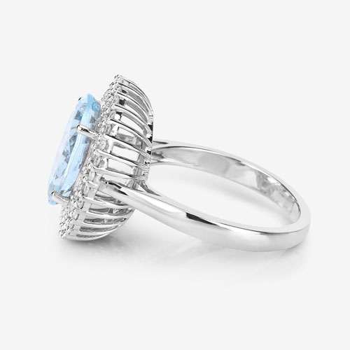 4.46 Carat Genuine Aquamarine and White Diamond 14K White Gold Ring