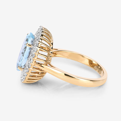 4.46 Carat Genuine Aquamarine and White Diamond 14K Yellow Gold Ring