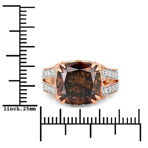 IGI Certified 10.01 Carat Genuine Deep Brown Cushion-cut Diamond Center and 0.99cttw White Diamond 18K Rose Gold Ring (11.00cttw)