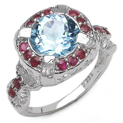 Rings-3.93 Carat Genuine Blue Topaz & Ruby .925 Sterling Silver Ring