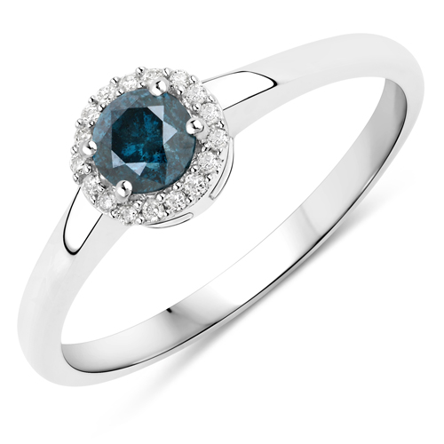 Diamond-0.36 Carat Genuine Blue Diamond and White Diamond 14K White Gold Ring