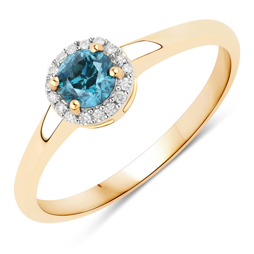 Diamond-0.36 Carat Genuine Blue Diamond and White Diamond 14K Yellow Gold Ring