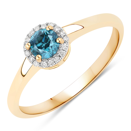 Diamond-0.35 Carat Genuine Blue Diamond and White Diamond 14K Yellow Gold Ring