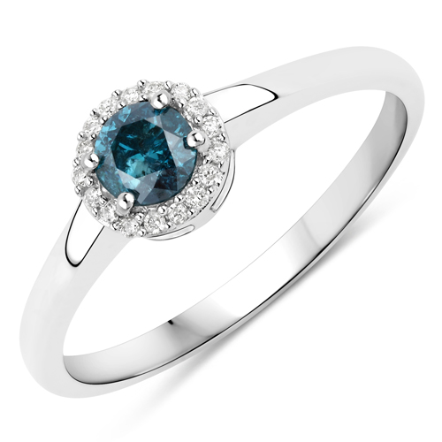 Diamond-0.36 Carat Genuine Blue Diamond and White Diamond 14K White Gold Ring