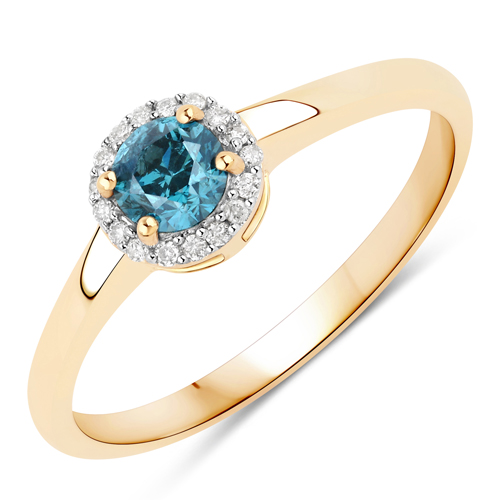 Diamond-0.36 Carat Genuine Blue Diamond and White Diamond 14K Yellow Gold Ring