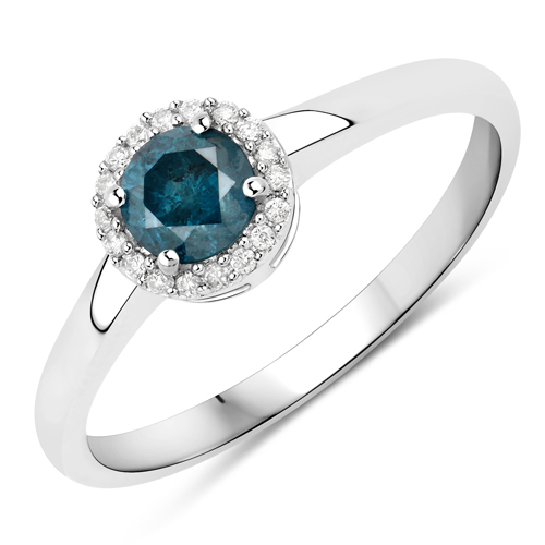 Diamond-0.40 Carat Genuine Blue Diamond and White Diamond 14K White Gold Ring