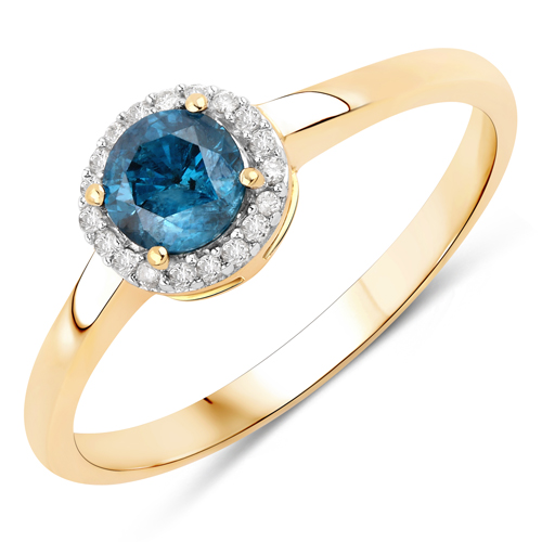 Diamond-0.45 Carat Genuine Blue Diamond and White Diamond 14K Yellow Gold Ring