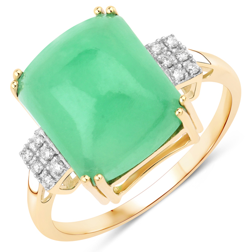 Rings-8.40 Carat Genuine Green Jade and White Diamond 10K Yellow Gold Ring