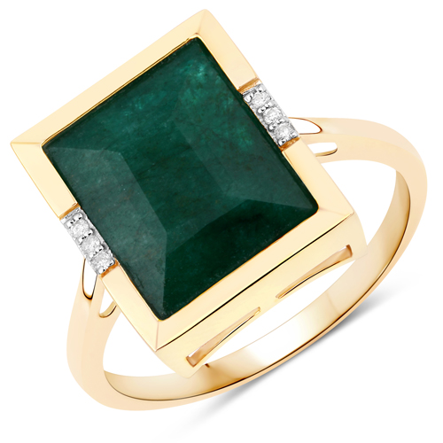 Emerald-3.95 Carat Dyed Emerald and White Diamond 10K Yellow Gold Ring