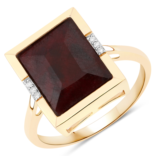 Ruby-5.57 Carat Dyed Ruby and White Diamond 10K Yellow Gold Ring