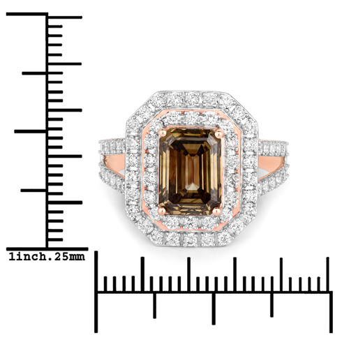 IGI Certified 3.01 Carat Genuine Fancy Brown Emerald-cut Diamond Center and 0.95cttw White Diamond 18K Rose Gold Ring (3.96cttw)