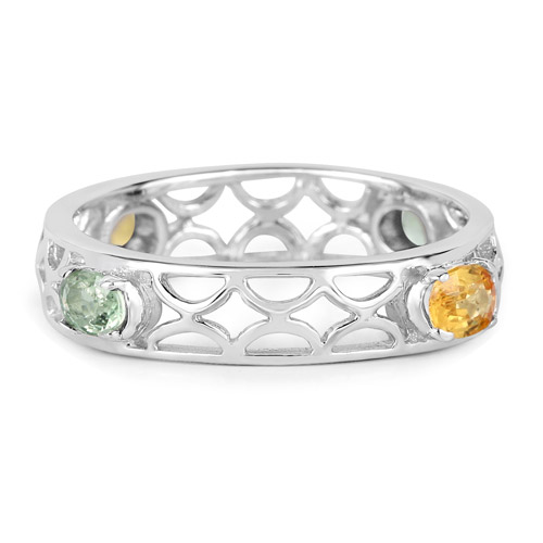 0.88 Carat Genuine Green Sapphire and Orange Sapphire .925 Sterling Silver Ring