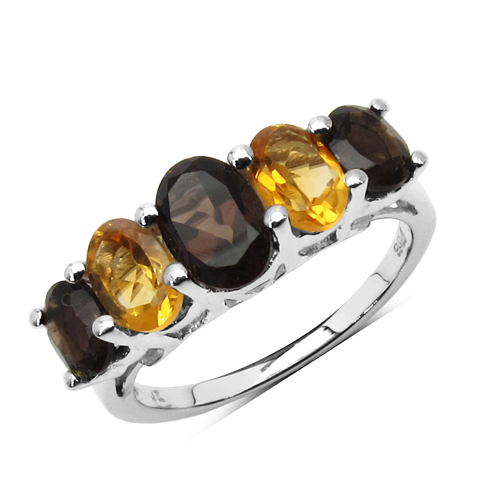 Rings-2.24 Carat Genuine Smoky Quartz and Citrine .925 Sterling Silver Ring