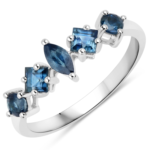 Sapphire-0.71 Carat Genuine Blue Sapphire 14K White Gold Ring