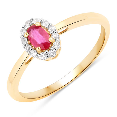 Ruby-0.46 Carat Lead Free Ruby and Created White Sapphire 10K Yellow Gold Ring