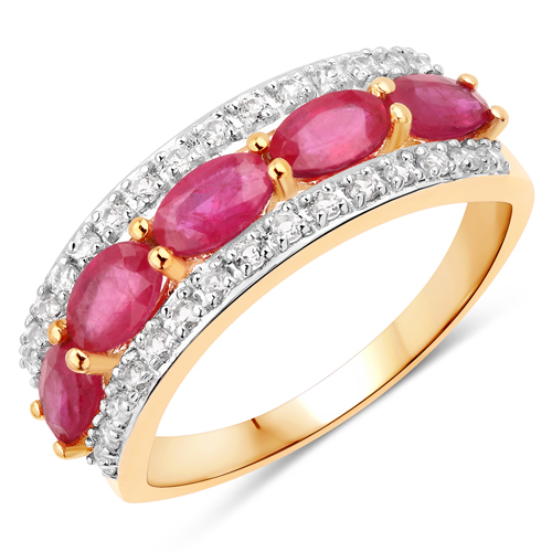 Ruby-1.70 Carat Lead Free Ruby and Created White Sapphire 10K Yellow Gold Ring