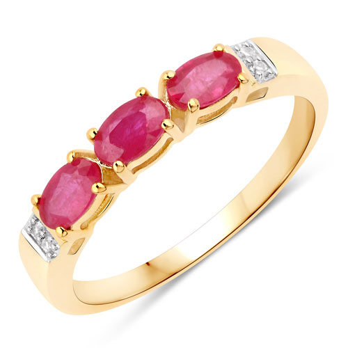 Ruby-0.70 Carat Lead Free Ruby and Created White Sapphire 10K Yellow Gold Ring
