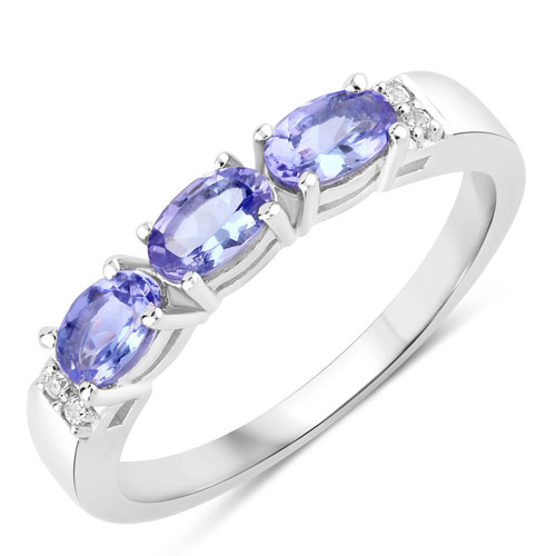 Tanzanite-0.66 Carat Genuine Tanzanite and Created White Sapphire .925 Sterling Silver Ring