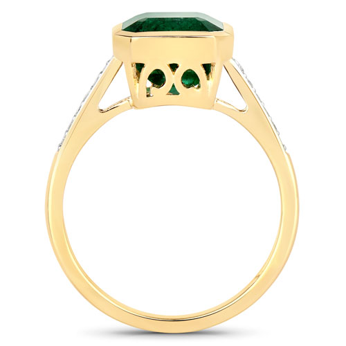 3.94 Carat Genuine Zambian Emerald and White Diamond 14K Yellow Gold Ring