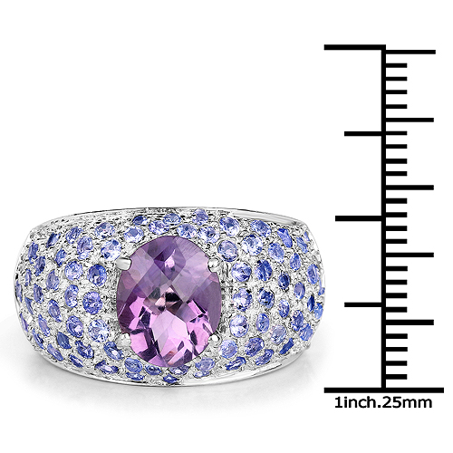 4.21 Carat Genuine Amethyst and Tanzanite .925 Sterling Silver Ring