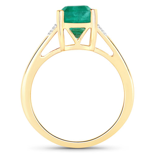 3.67 Carat Genuine Zambian Emerald and White Diamond 14K Yellow Gold Ring