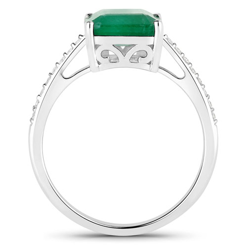 3.19 Carat Genuine Zambian Emerald and White Diamond 14K White Gold Ring