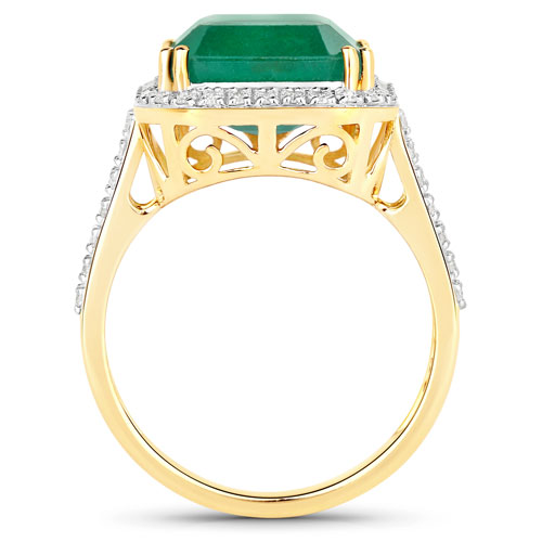7.65 Carat Genuine Zambian Emerald and White Diamond 14K Yellow Gold Ring