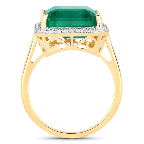 8.76 Carat Genuine Zambian Emerald and White Diamond 14K Yellow Gold Ring