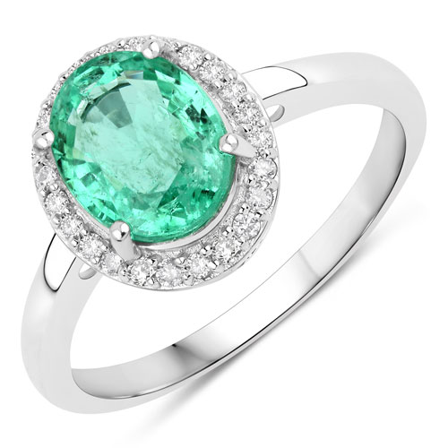 Emerald-1.94 Carat Genuine Colombian Emerald and White Diamond 14K White Gold Ring
