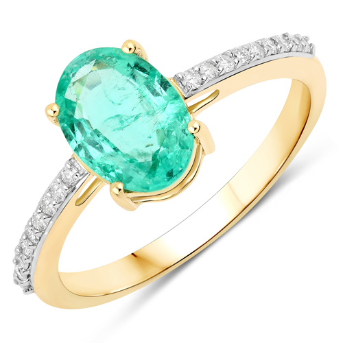 Emerald-1.36 Carat Genuine Colombian Emerald and White Diamond 14K Yellow Gold Ring