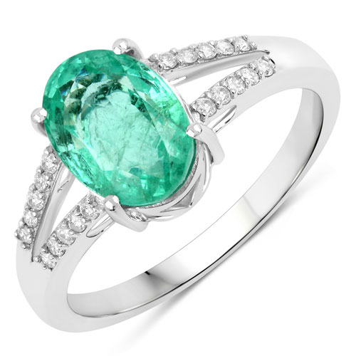 Emerald-2.12 Carat Genuine Colombian Emerald and White Diamond 14K White Gold Ring